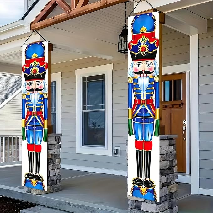 Blue Nutcracker Christmas Porch Banner Set 71"x12" Front Door Outdoor Christmas Decorations, Nutcracker Soldier Doorway Hanging Banners for Entryway, Wall, Fireplace, Winter Holiday Home Decor