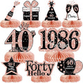 9Pcs 40th Birthday Decorations Honeycomb Centerpieces for Women, Rose Gold Pink Happy 40th Birthday Centerpieces Tables Toppers Party Decorations Supplies, Vintage 1986 Aged Table Sign Decor