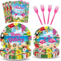 100 Pcs Tropical Aloha Flamingo Birthday Party Supplies Set - Serves 25, Hawaiian Luau Disposable Tableware, Includes Paper Plates, Napkins, Forks for Summer Beach Birthday Pool Decorations