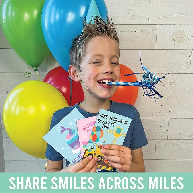 Hadley Designs Happy Birthday Cards for Kids with Envelopes - 54 Assorted Kids Birthday Cards Bulk for Classroom, Generic Children Greeting Card Pack for Students, Bday Notecards, Designed in USA