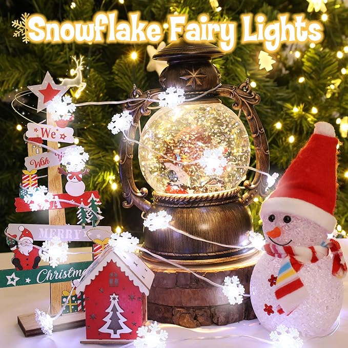 Christmas String Lights, Christmas Tree Santa Claus Snowflake Lights with Timer Twinkling Indoor Battery Operated 9.8ft 30LED Christmas Decorations for Home Decor Indoor Party Holiday 3 Packs
