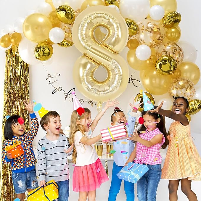 Light Gold Number 8 Balloon 40 Inch, Big Large Foil Helium White Gold Number Balloons, Giant Mylar Number 8 Balloons for 8 Year Old Birthday Party Decorations Supplies Anniversary