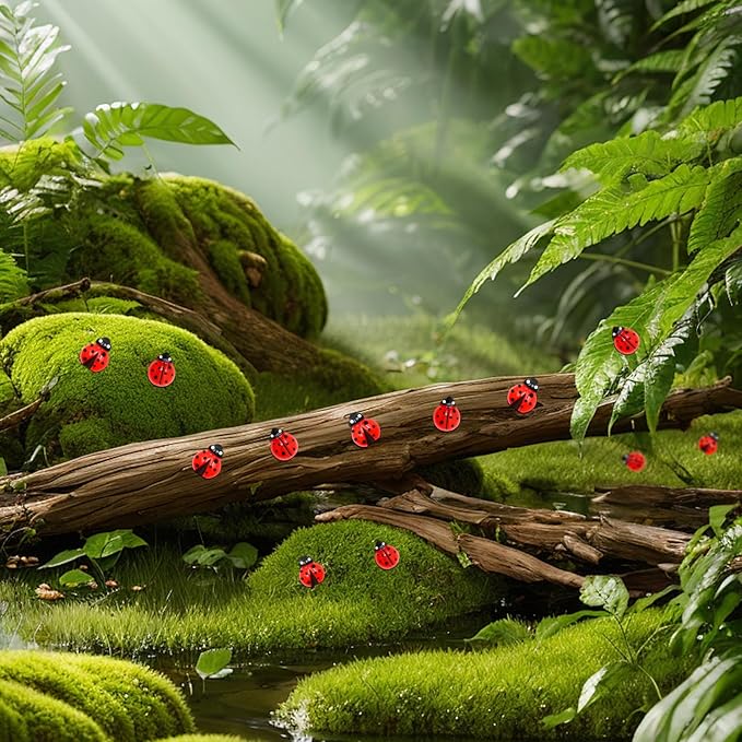 100PCS Mini Ladybug Decor for Dollhouse Resin Tiny Ladybugs for Crafts Micro Miniature Ladybug for Fairy Garden Dollhouse Micro Landscaping Decoration
