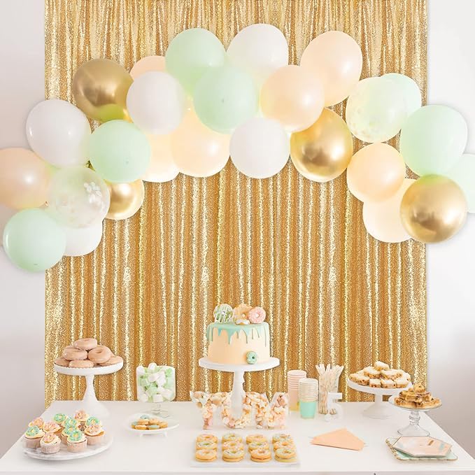 B-COOL Gold Sequin Backdrop Curtains: 6 Panels 2ftx8ft Christmas Curtains Background for Disco Xmas Party Wedding Photography Birthday Party Backdrop Decorations