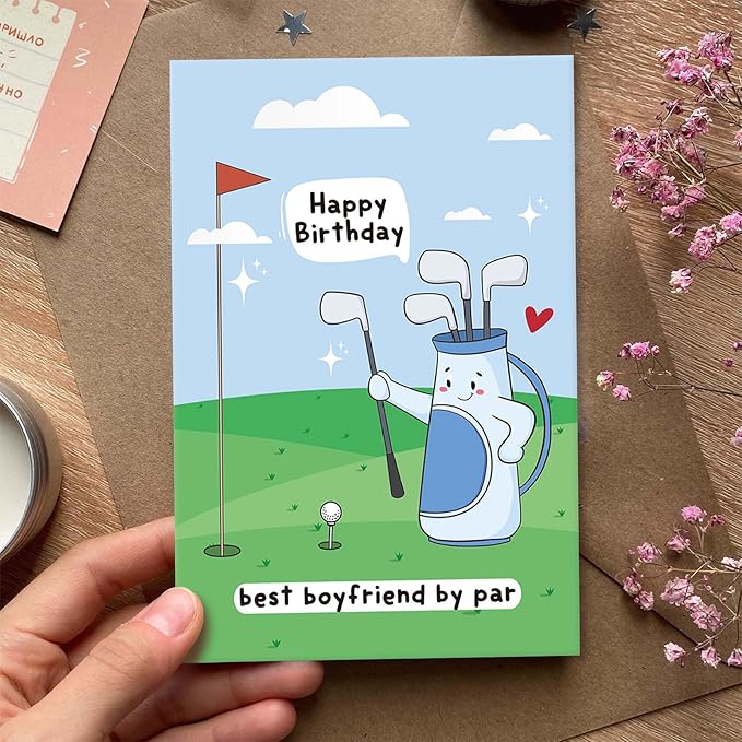 Funny Golf Birthday Card for Boyfriend, Golf Lover Birthday Card from Girlfriend, Best Boyfriend by Par