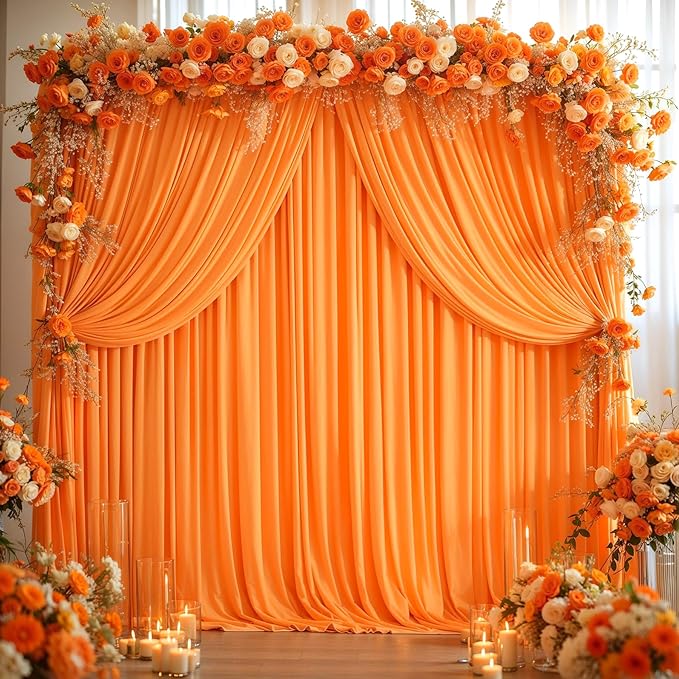 8x10FT Orange Backdrop Curtains for Wedding Parties, Wrinkle Free Polyester Photography Backdrop Drapes for Baby Shower Birthday Parties Easter Stage Background Stand Decorations 4x10ft,2 Panels