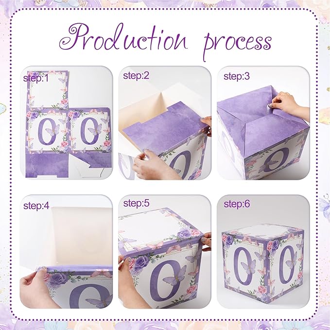 Butterfly First Birthday Decorations for Girl, Purple Butterfly Themed 1st Birthday Party Balloon Arch Kit with Backdrop Boxes Foil Balloons Wall Decor, Princess Bday Party Supplies
