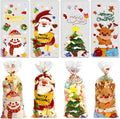 100 PCS Christmas Cellophane Treat Bags(5x11 Inch) with Tie, Plastic Christmas Bags for Candy Goodie Goody Cookie Gift Wrap Xmas Santa Pouches Frozen Winter Holiday Party Favors Supplies Decorations
