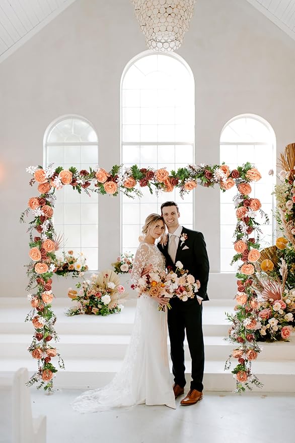 Lvydec 2 Pack Artificial Peony Flower Garland - 6ft Silk Peony Orange Flower Garland Arch Flower Vine for Wedding Party Table Decoration(Orange)