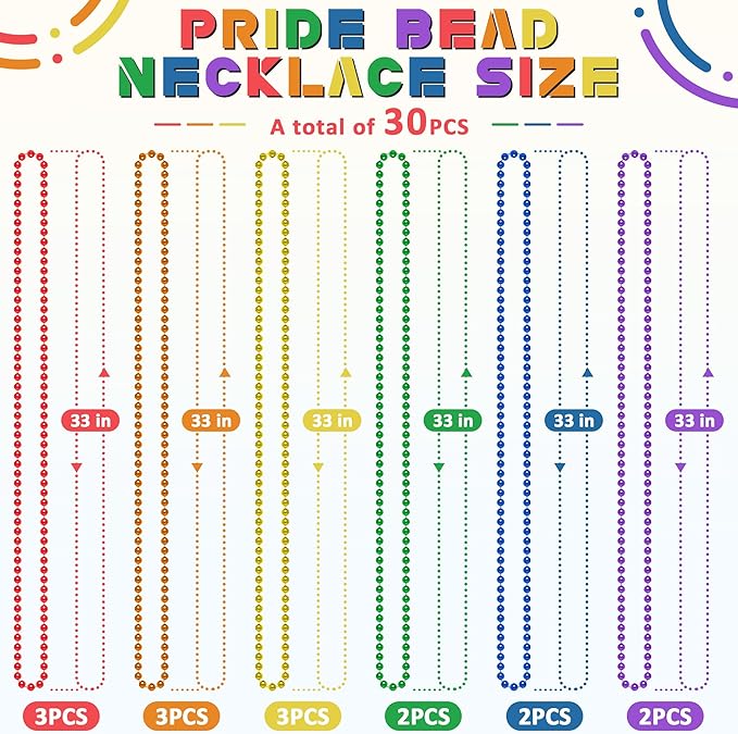 15PCS Pride Accessories, Pride Month Beads Necklaces, 6 Kinds Metallic Rainbow Necklace Bulk, Round LGBTQ Pride Necklace for Gay Lesbian, Costumes Decor for Pride Month Parade Throws Party Favors