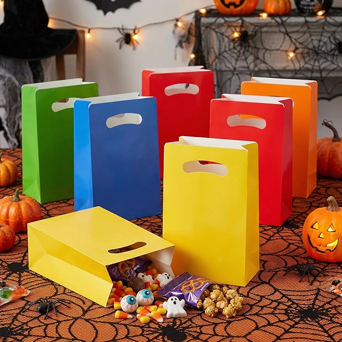 UnicoPak 16 Pack Yellow Party Favor Bags - 6×3×9” Premium Matte Yellow Gift Bags for Construction Birthday, Bee Baby Shower, Easter - Sturdy Paper Goodie Bags with Handles, Customizable for Treats & Cookies