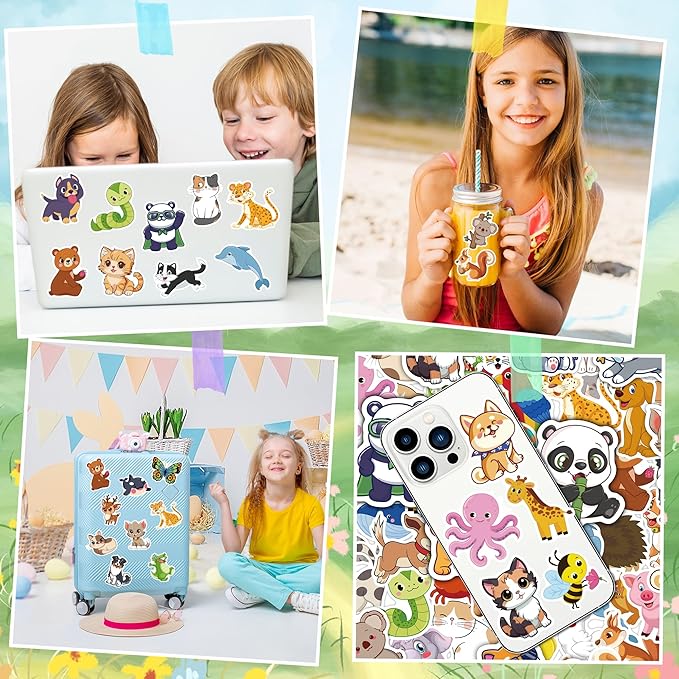 OHOME 100 PCS Water Bottle Stickers for Kids,Cute Animal Aesthetic Sticker Pack - Waterproof Vinyl Kawaii Stickers for Girls Boy Classroom Prizes,Party Favors for Scrapbook, Laptops, Journal,Birthday
