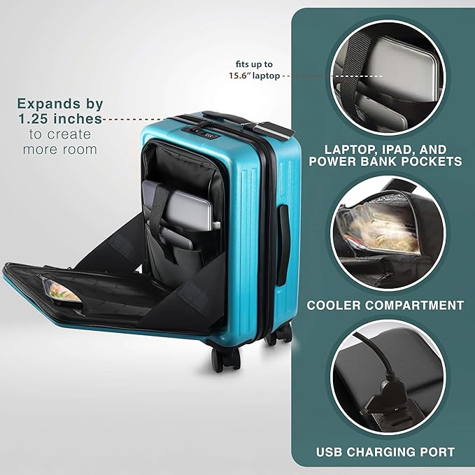 TRAVELARIM Luggage Sets 3 Piece, 20 Inch Carry on Luggage and 24 Inch Suitcases with Wheels Spinner, Durable Hard Shell Suitcase Set, Expandable Travel Suitcase, Teal