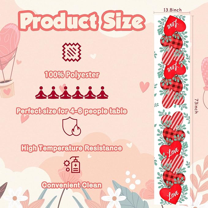 Valentines Day Decorations - Heart Table Runner | Valentines Day Decor Party Supplies Favors - Galentines Day Decorations Holiday Banner for Home Kitchen Office