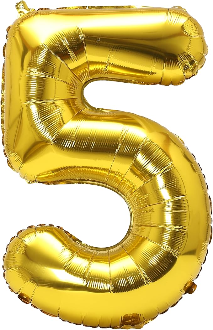 YPSelected 32 Inch Large Foil Helium Number Balloon Birthday Wedding Party 0-9 (Gold, 5)