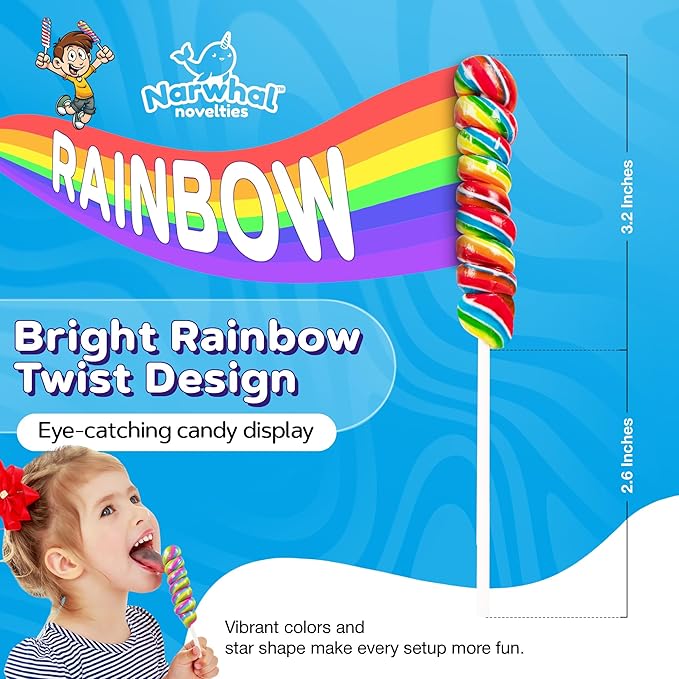 Rainbow Twist Lollipops Swirl 18 PCS- Spiral Twisty Lollipop - Bulk Lolipop Candy Suckers Treats - Swirly Candies for Birthdays Party Favors and Goodie Bags - Easter Basket Stuffers for Kids