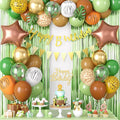 Jungle Safari Birthday Decorations for Boys, Green Brown Animal Print Latex Balloons with Happy Birthday Banner Cake Topper Fringe Curtain Palm Leaves for Kids Woodland Themed Party Decor