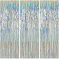 TONIFUL 3Pcs Laser Silver Door Streamers,Laser Silver Photo Booth Backdrop Metallic Streamers Foil Fringe Curtains for Birthday,Christmas,New Year,Bachelorette,Grad Party(9.9ft x 6.6ft)