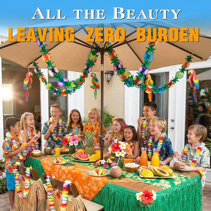 FUTUREPLUSX 2 Pack Tropical Garland Party Decorations, 20ft Multicolored Tissue Paper Hibiscus Flower Summer Banner for Birthday Beach Theme Luau Hawaiian Party Supplies Jungle Decor