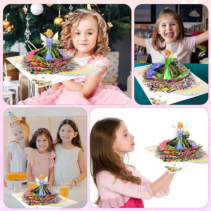 Birthday Card, 3D Pop-Up Birthday Card for Girls, Musical Birthday Card with Colorful Lights, Fairy Birthday Card for Girls, Daughters, and Granddaughters