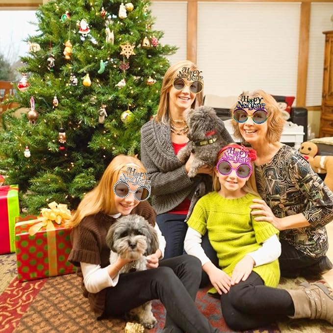 4 Pack Happy New Year Eyeglasses Fancy New Year Party Glasses Funny Sunglasses Eyewear