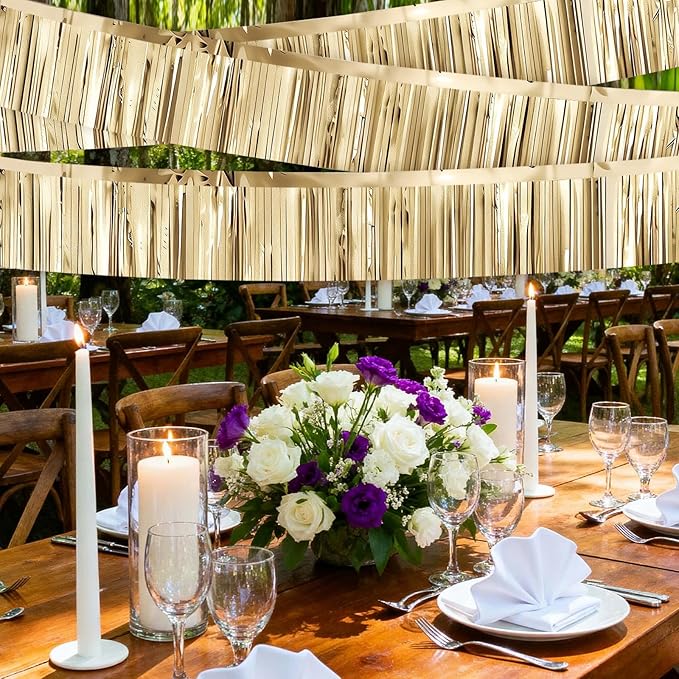 4 Packs Foil Fringe Garland Tinsel Streamers Shiny Wall Hanging Birthday Banner Backdrop for Graduation Wedding Anniversary Celebration Happy Birthday Party Decorations Champagne Gold