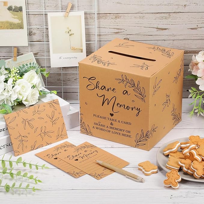 Pajean 50 Pcs Share a Memory Cards for Collections of Life, Memory Cards Box for Guest Ideas Funeral Graduation Wedding Bridal Shower Birthday Anniversary Retirement(Kraft Color)