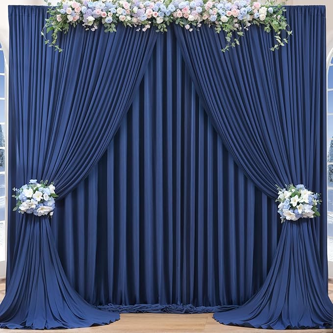 16x10FT Navy Blue Backdrop Curtains for Wedding Parties, Wrinkle Free Polyester Photography Backdrop Drapes for Wedding Baby Shower Birthday Parties Stage Background Stand Decorations 4x10ft,4 Panels