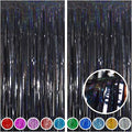 Melsan Black Tinsel Backdrop Streamers, Black Foil Fringe Curtains 3.2 ft x 8.2 ft for Halloween New Year Graduations Birthday Party Photo Booth Props Decorations, 2 Pack