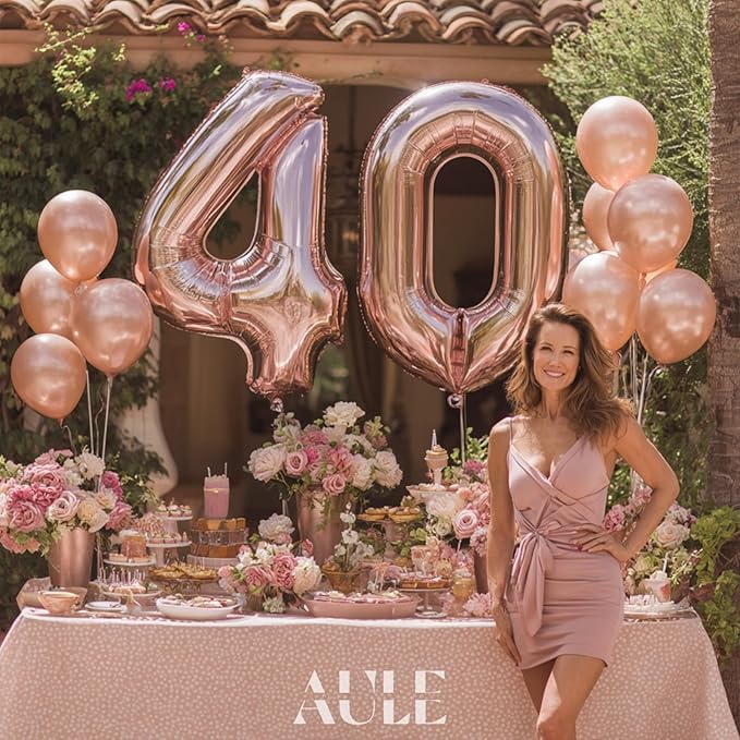AULE 40 Inch Large 40 Number Balloons Rose Gold Big Foil Number Balloons Giant Helium Happy 40th Birthday Party Decorations for Women Huge Mylar Anniversary Supplies