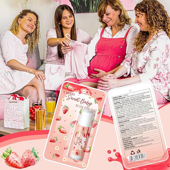 30 Pack Sweet Strawberry Baby Shower Games Prizes Party Gifts Bulk Lip Balms Favors for Winners Adults Guests Gender Reveal Favors Decorations Baby Shower Souvenirs Gift Bags Stuffers
