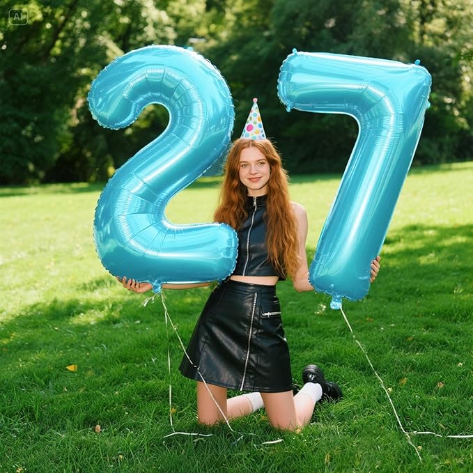 40 Inch Light Blue Number 27 Digital Balloon,Jumbo Mylar Foil Helium Balloon for 27 Balloons for Birthday Party,Wedding Anniversary Party Decorations