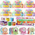 Yunsailing 108 Pcs Happy Birthday Party Supplies for Kids Include 36 Birthday Paper Crowns 36 Badge Stickers and Slap Bracelets for Classroom School Party Supply(Fresh Color)