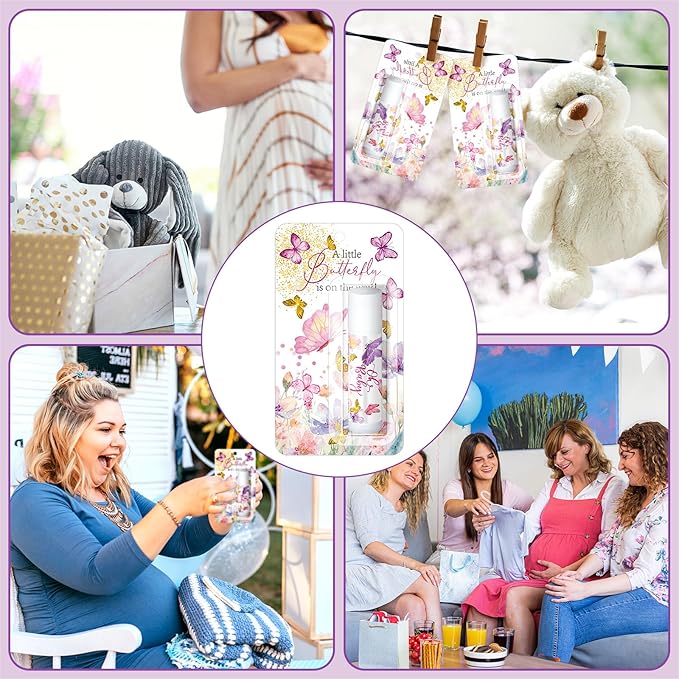 30 Pack Butterfly Baby Shower Games Prizes Party Gifts Bulk Lip Balms Favors for Winners Adults Guests Gender Reveal Favors Decorations Purple Baby Shower Souvenirs Gift Bags Stuffers