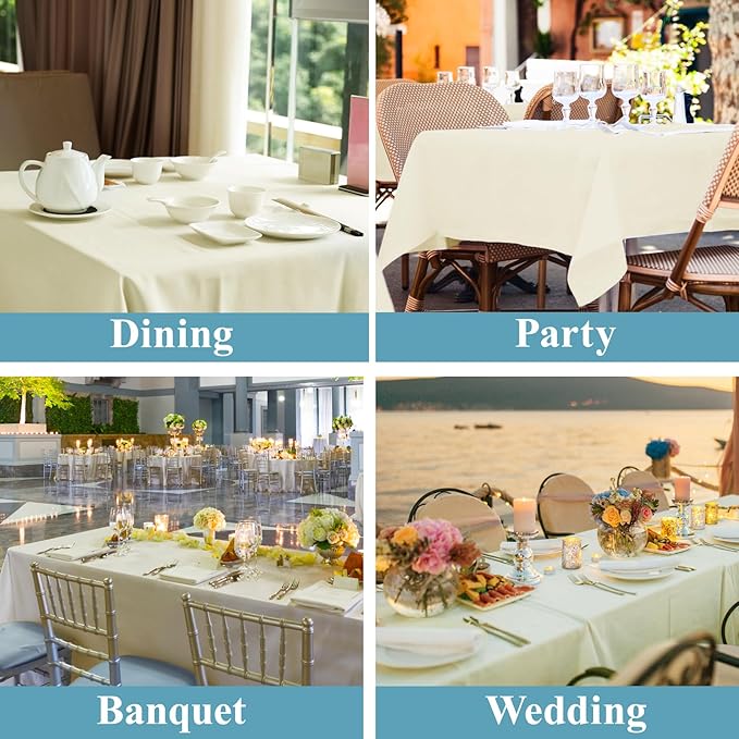 VidaFete Tablecloth 10 Pack 90 * 132inch Rectangle Table Cloth Polyester, Stain Wrinkle Resistant Polyester Dining Table Cover for Kitchen Dinning Party Wedding Rectangular Buffet Decoration(Ivory)