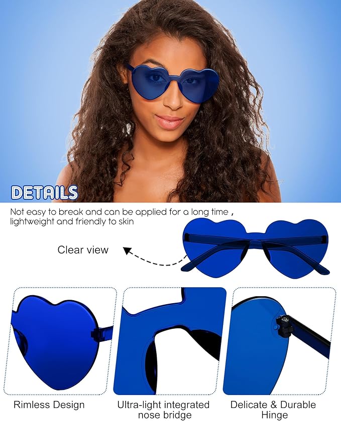 Frienda 20 Pairs Heart Shaped Sunglasses Rimless Candy Color Glasses for Women Men Party Favor