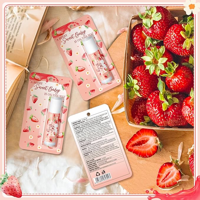 30 Pack Sweet Strawberry Baby Shower Games Prizes Party Gifts Bulk Lip Balms Favors for Winners Adults Guests Gender Reveal Favors Decorations Baby Shower Souvenirs Gift Bags Stuffers