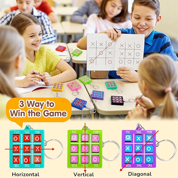 16PCS Tic Tac Toe Game Birthday Party Favors Easter Basket Goodie Bags Stuffers for Kids 3-5 4-8 8-12 Classroom Treasure Box Carnival Prize Small Toys Bulk Keychain Pinata Filler Return Gift Girl Boy