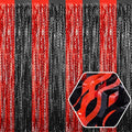 4 Pack Black Red Wave Foil Fringe Curtain Backdrop, 3.28Ft x 8.2Ft Metallic Tinsel Foil Fringe Streamer Curtains for Photo Booth, Mother's Day, Easter, Birthday, Wedding Party Decoration