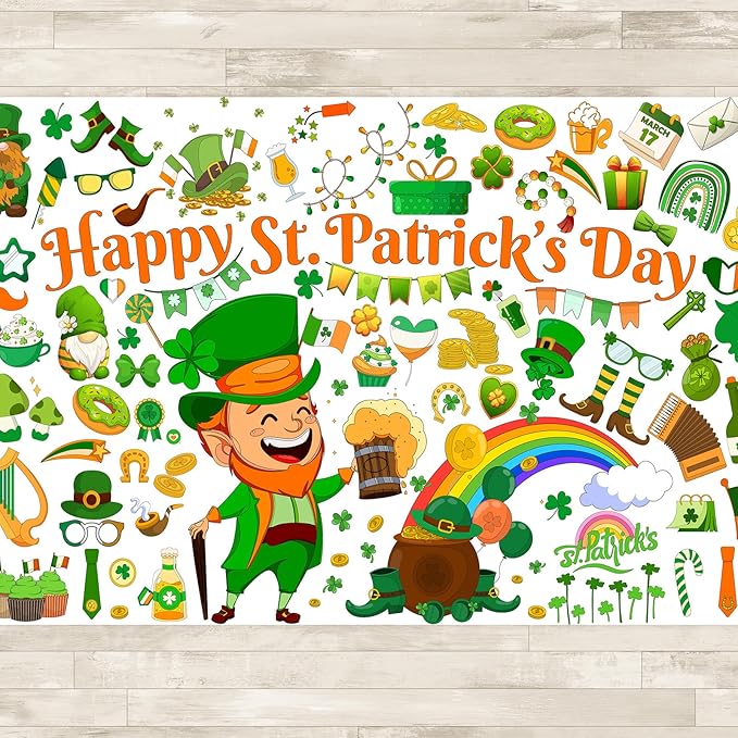 AinDen St. Patrick's Day Giant Coloring Poster/Tablecloth -30 x 72 Inches Jumbo Paper Coloring Banner Kids Gifts Party Decorations - St Pattys Day Crafts for Kids