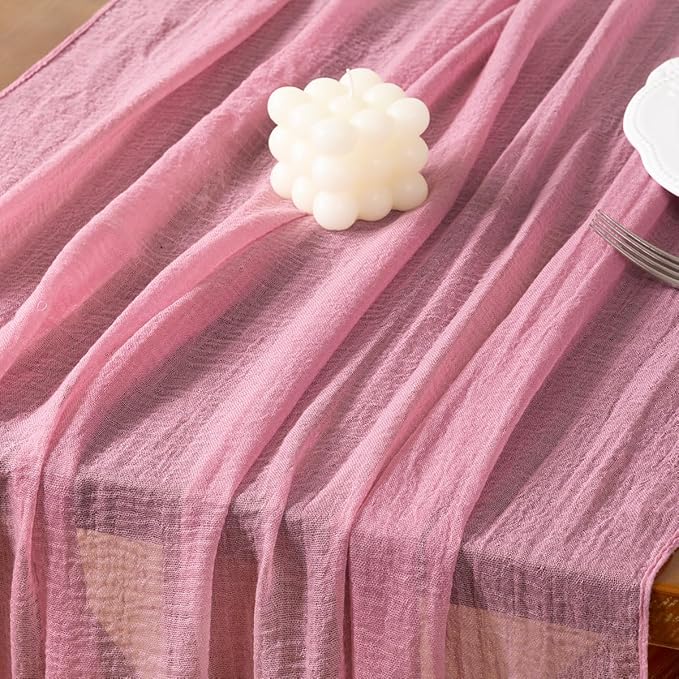 Socomi Cheesecloth Table Runner Mauve Easter Spring Gauze 120 Inch Rustic Boho Cheese Cloth Runner for Wedding Party Baby Bridal Shower Centerpiece Decoration Holiday Home Decorations