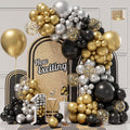 Bonropin 152pcs New Years Balloons Arch Garland Kit, New Years Eve Party Supplies 2025 - Black, Gold, Silver Balloons, Gold Confetti Balloons for Wedding Graduation Birthday Party New Year Decoration