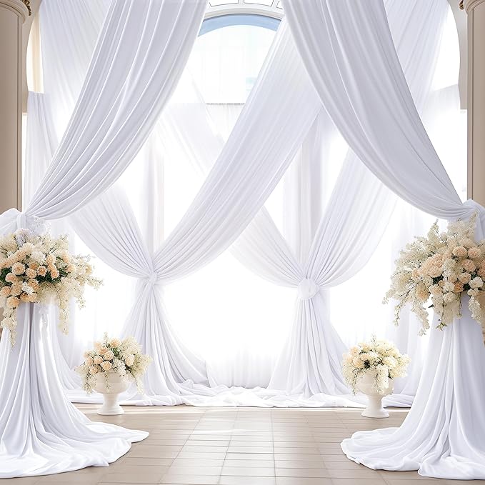 40x10FT White Backdrop Curtains for Wedding Parties, Wrinkle Free Polyester Photography Backdrop Drapes for Wedding Baby Shower Birthday Parties Stage Background Stand Decorations 4x10ft,10 Panels
