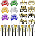 Openfly 24Pcs New Years Eve Party Supplies 2026 Happy New Years Party Headband Hats New Year Glasses New Year Noise Makers