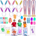 Atonofun 29 Pack Easter Games for Kids Outdoor, Potato Jumping Bags, Bunny Ears Headbands, Egg Spoon Relay Races, Legged Relay Race Bands for Easter Eggs Hunt Party Supplies