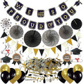 ZERODECO Graduation Decorations, Black and Gold We Are So Proud Of You Banner Paper Pompom Fan Hanging Swirls Graduation Confetti Paper Garland Party Balloons for Grad Party Decoration Supplies