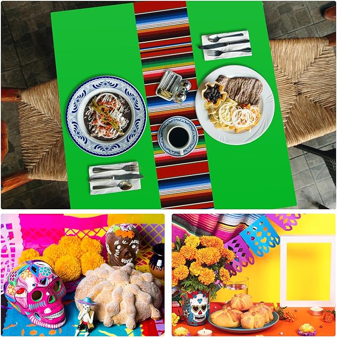 Oudain 12 Pcs Fiesta Tablecloth 108 x 54 Inch Plastic Tablecover Waterproof Mexican Tablecloth Mexican Striped Table Cover for Taco Night Festive Fiesta Wedding (Vivid Colors)