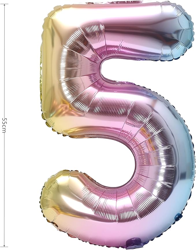 YPSelected 32 Inch Large Foil Helium Number Balloon Birthday Wedding Party 0-9 (Rainbow, 5)