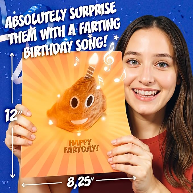 Farting Plush Pop Up Birthday Card - Lights Up & Plays Hilarious Version of "Happy Birthday" Music - Fun Musical Birthday Cards for Family & Friends - Fart Novelty Greeting Card For Men & Women