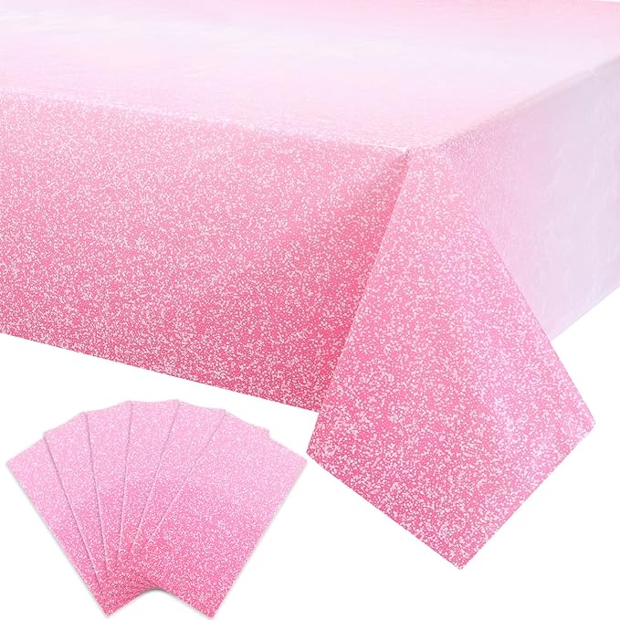Kesfey 6 Packs Ombre Pink Tablecloth 54 x 108 Inch Gradient Pastel Pink Table Cloths Rectangle Disposable Plastic Light Pink Sprinkle Glitter Table Covers for Birthday Baby Shower Party Decorations